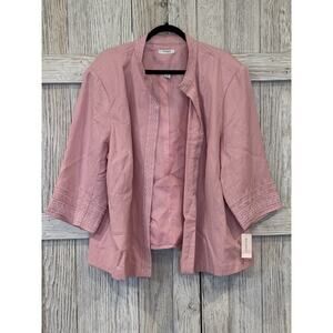 Dress barn Women's Pink 3/4 Sleeve Embroidered Open Front Casual Jacket 22/24